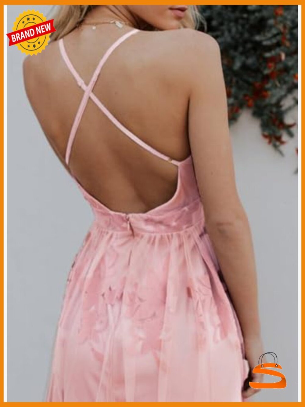 Deep V-Neck Embroidered Lace Mesh Maxi Dress with Slit - Picture 2 of 7
